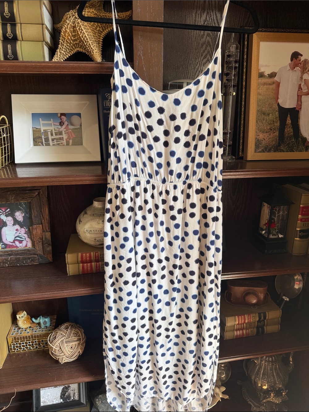 Old Navy White Spaghetti Strap Polka Dot Maxi Dress - Blue/Black Spots xl